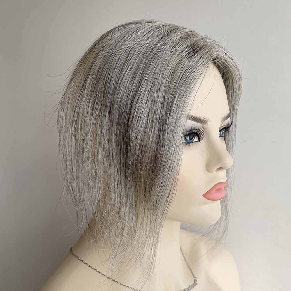 nevermindyrhead Women Silver Gray Salt And Pepper Human Hair Topper For Thinning Hair Straight Clip-In
