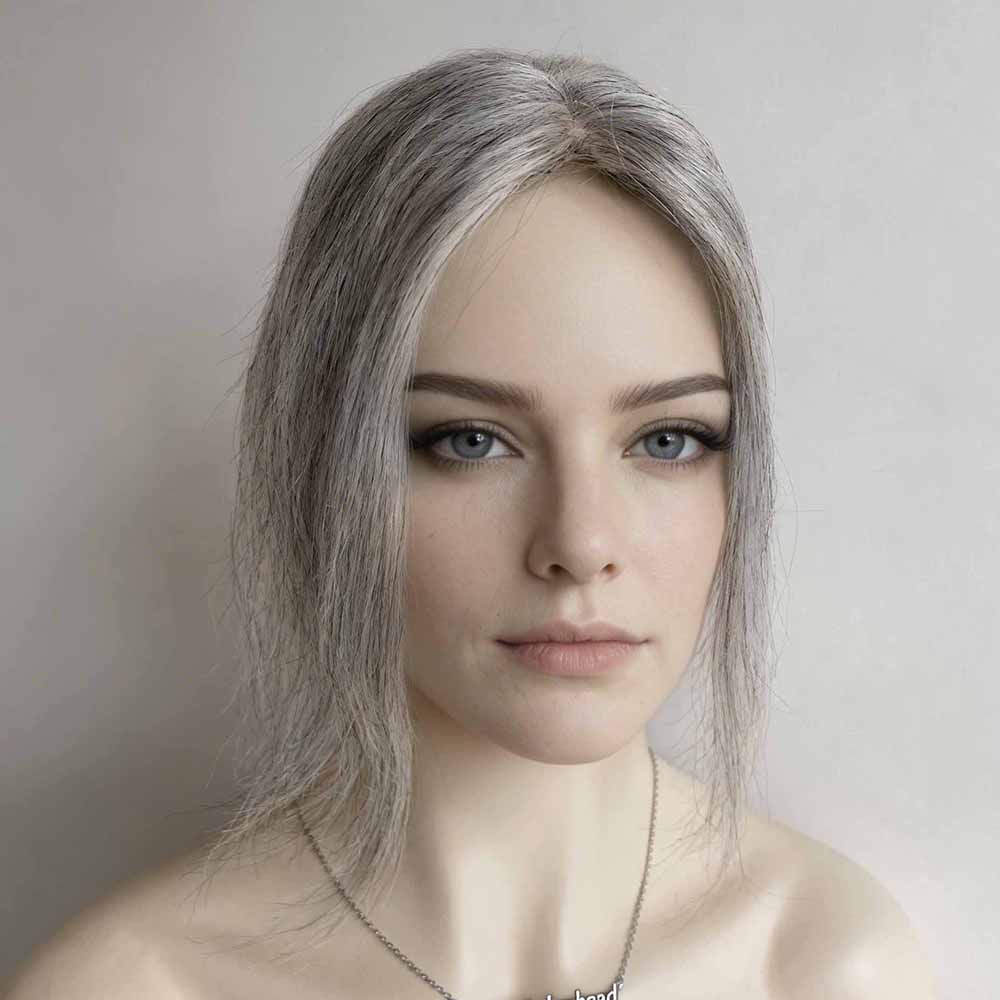 nevermindyrhead Women Silver Gray Salt And Pepper Human Hair Topper For Thinning Hair Straight Clip-In