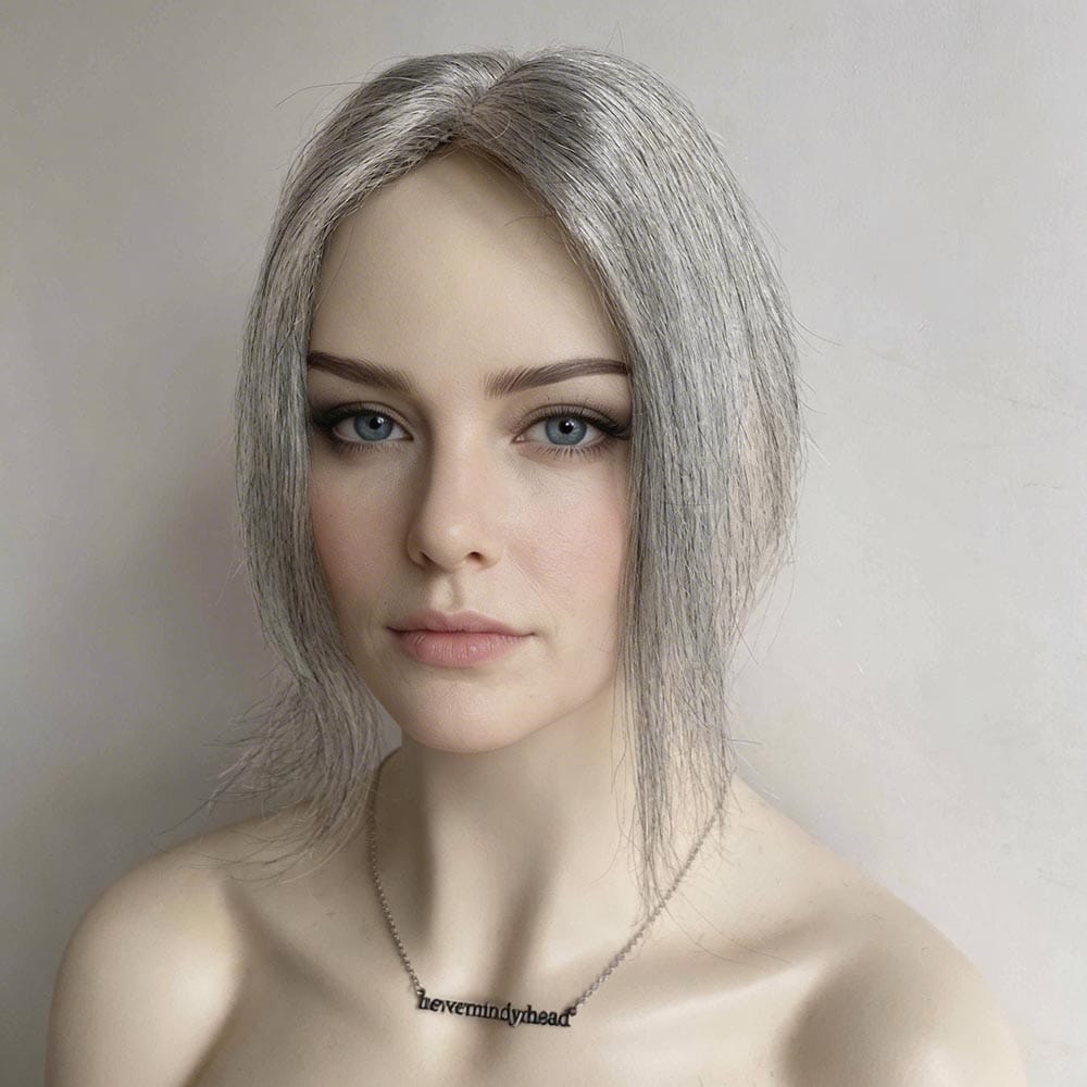 nevermindyrhead Women Silver Gray Salt And Pepper Human Hair Topper For Thinning Hair Straight Clip-In