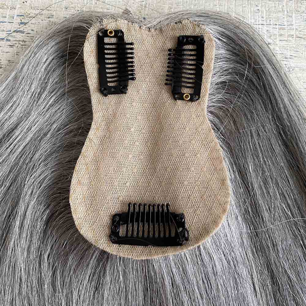 nevermindyrhead Women Silver Gray Salt And Pepper Human Hair Topper For Thinning Hair Straight Clip-In