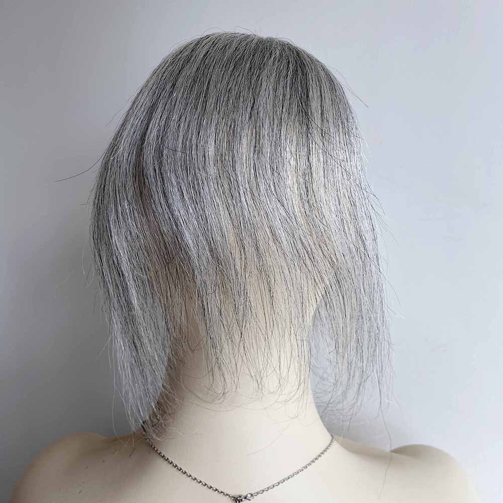 nevermindyrhead Women Silver Gray Salt And Pepper Human Hair Topper For Thinning Hair Straight Clip-In
