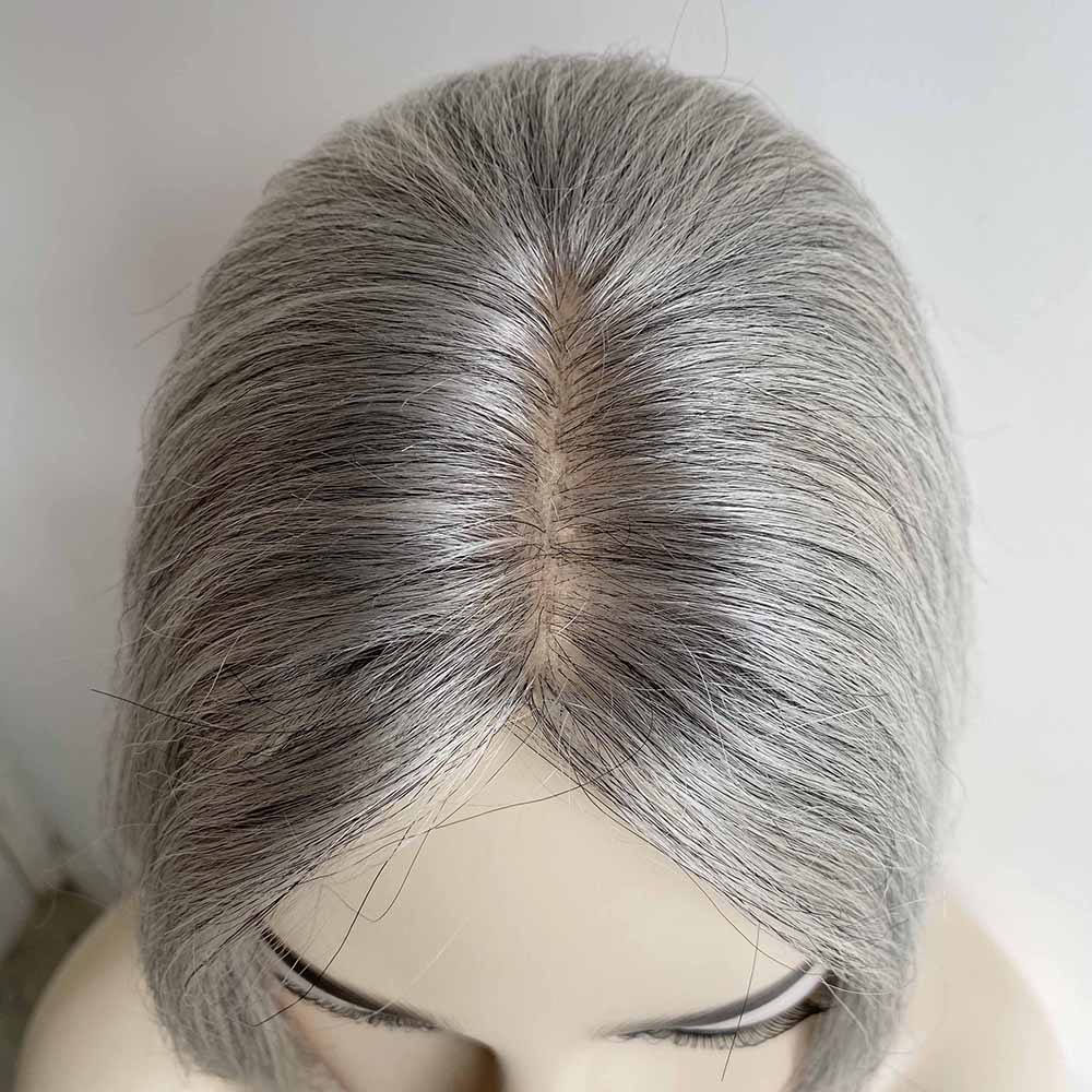 nevermindyrhead Women Silver Gray Salt And Pepper Human Hair Topper For Thinning Hair Straight Clip-In