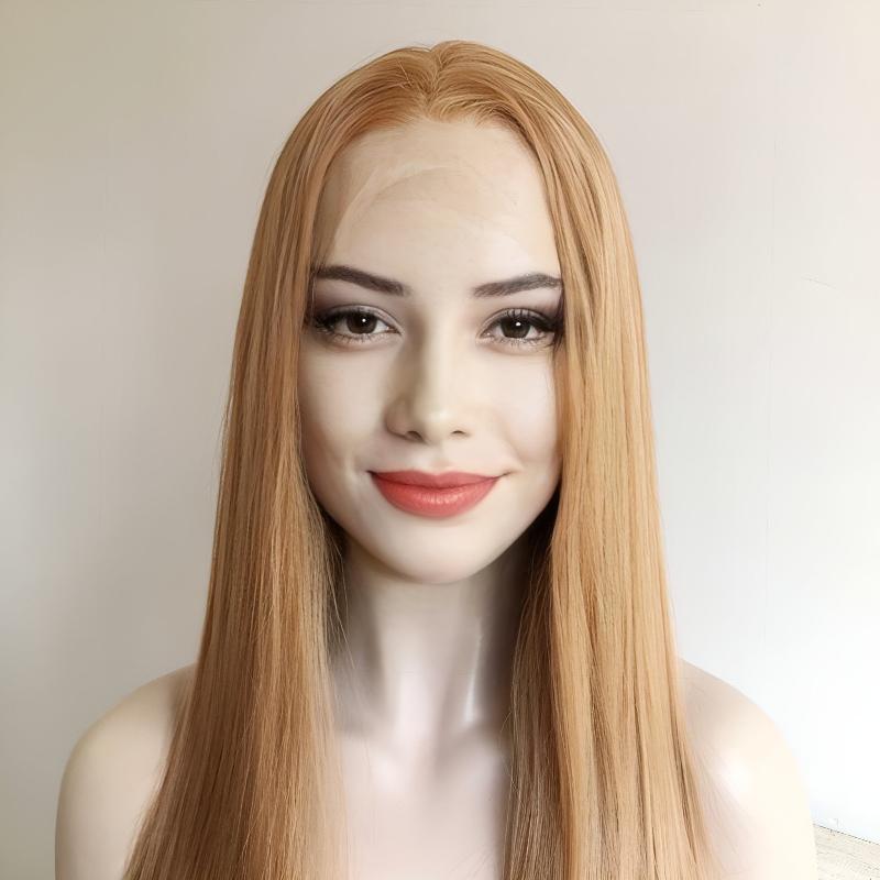 nevermindyrhead Women Strawberry Blonde Lace Front Wig Middle Part Long Straight Hair