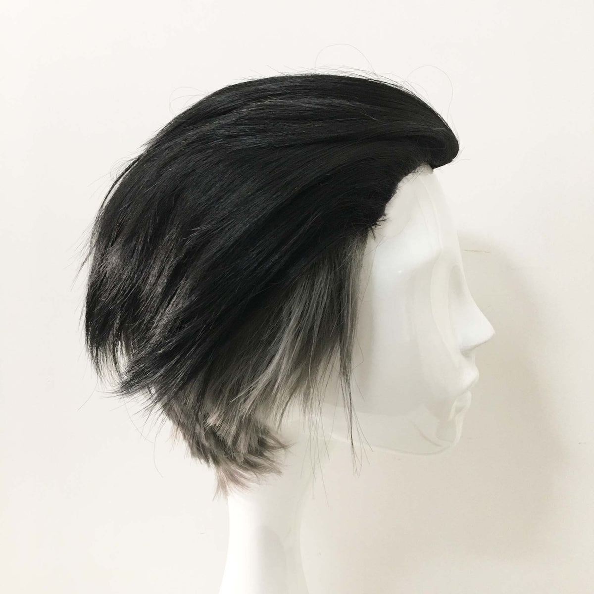 nevermindyrhead Men Black Gray Two Tone Men Undercut Slicked Back Layer Short Wig