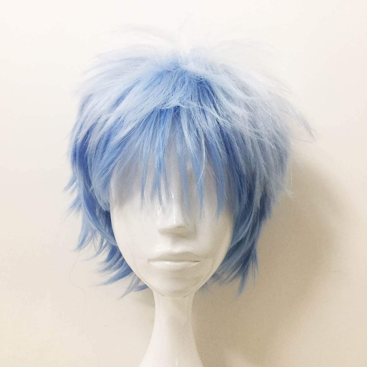 nevermindyrhead Men Blue White Two Tone Short Straight Fringe Bangs Cosplay Wig