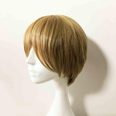 Perruque Cosplay Homme Châtain Clair Cheveux Courts Raides Frange Très Longue