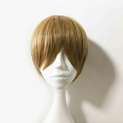Perruque Cosplay Homme Châtain Clair Cheveux Courts Raides Frange Très Longue