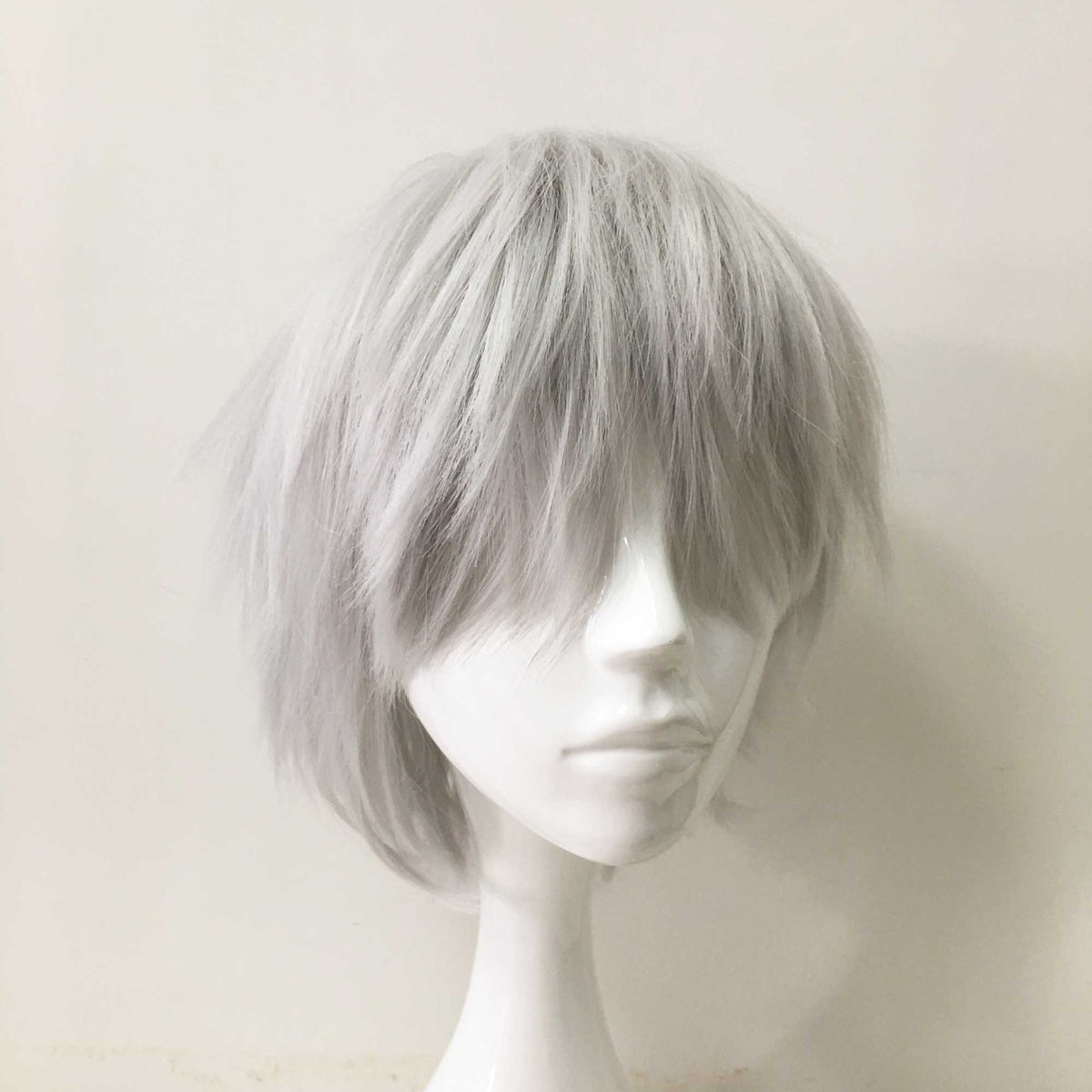 nevermindyrhead Men Silver Gray Short Straight Fringe Bangs Cosplay Wig
