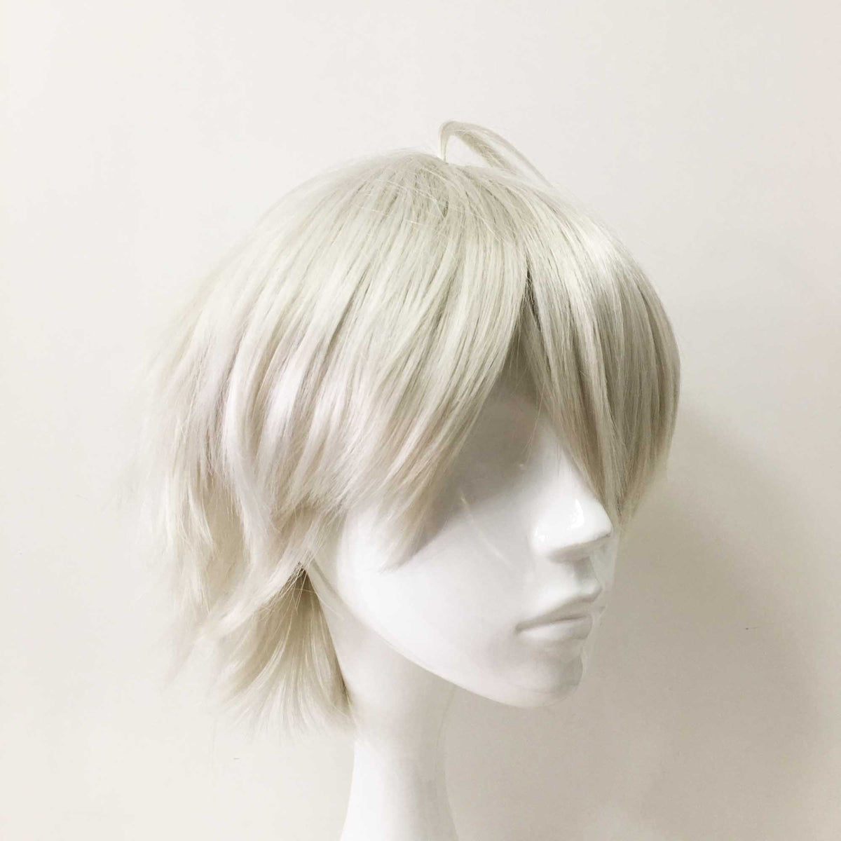 nevermindyrhead Men Silver White Short Straight Long Bangs CosplayWig