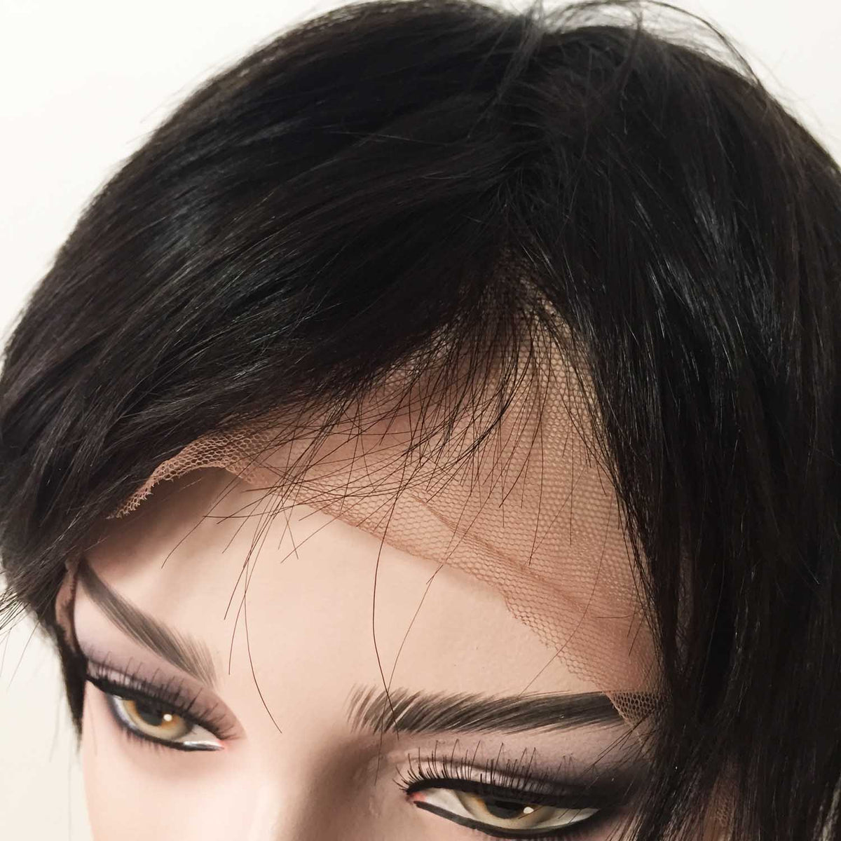 nevermindyrhead Women Black Human Hair Full Lace Short Straight Fringe Bangs Wig