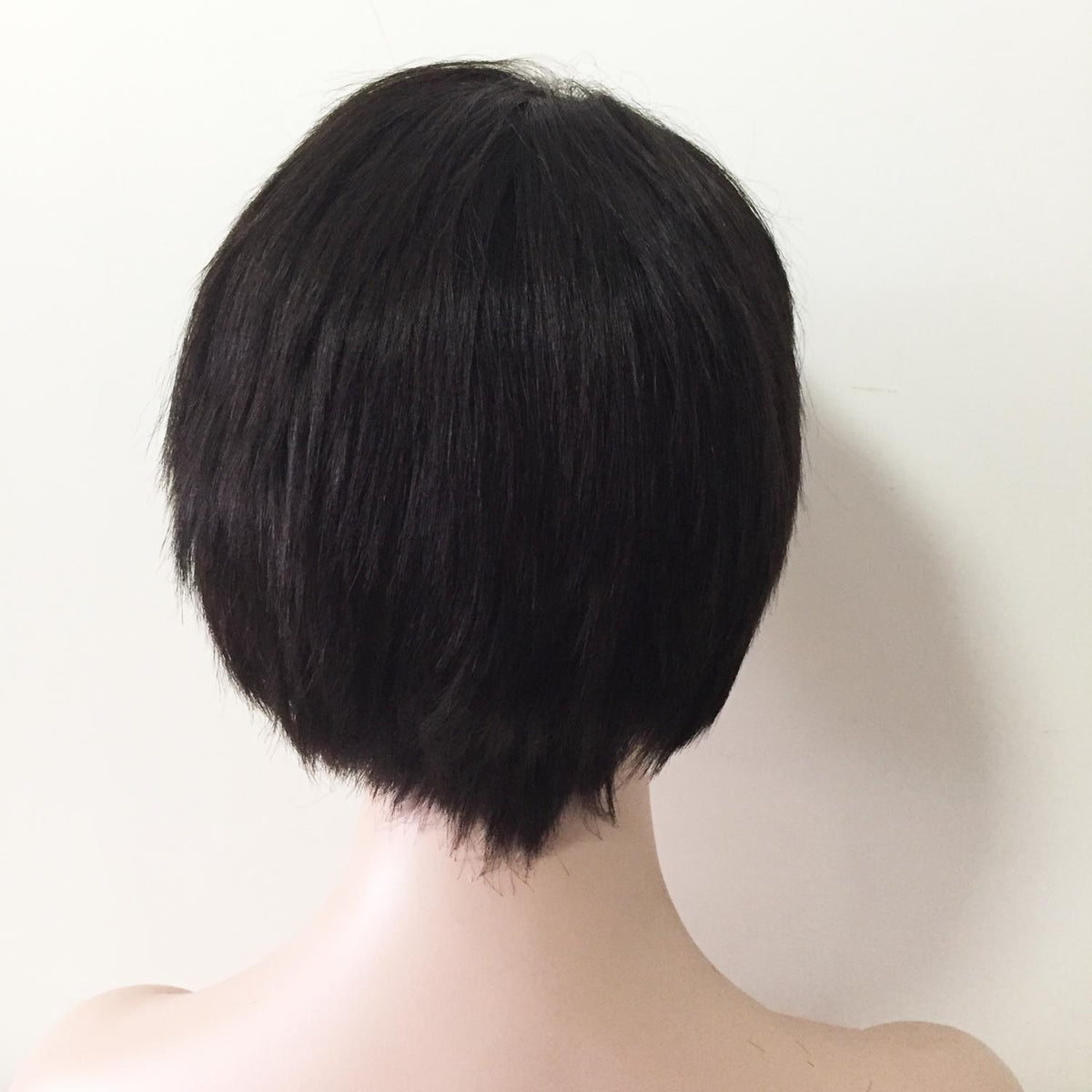 nevermindyrhead Women Black Human Hair Full Lace Short Straight Fringe Bangs Wig