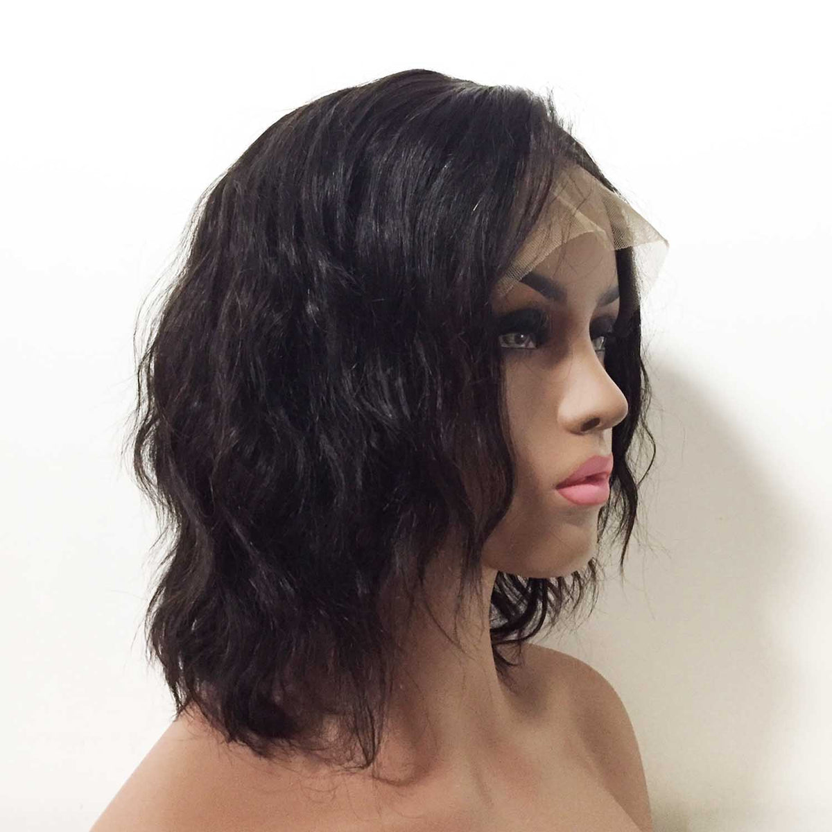 nevermindyrhead Women Black Human Hair Lace Front Short Curly Middle Part Wig
