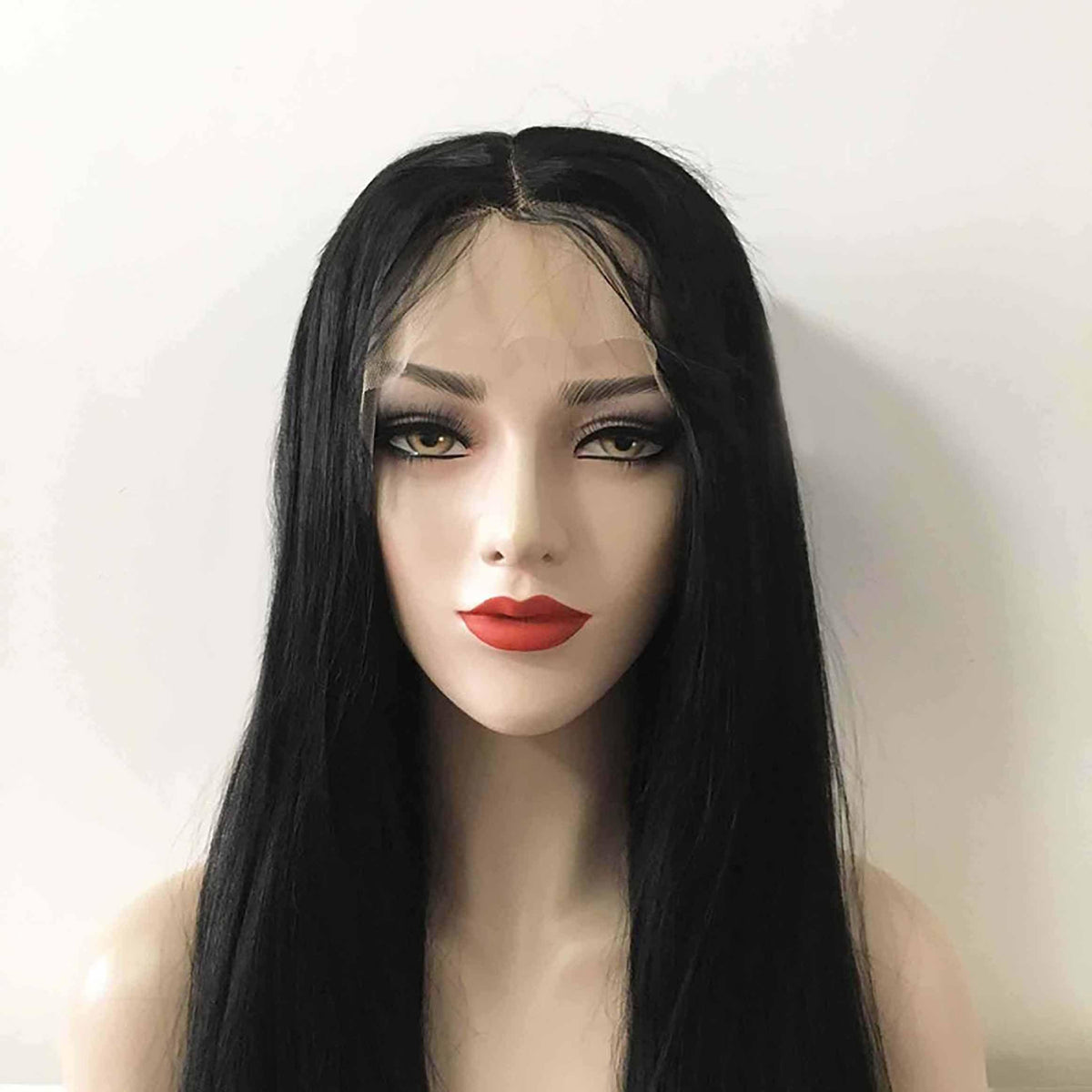 nevermindyrhead Women Black Lace Front Long Straight Pre-plucked Middle Part Wig