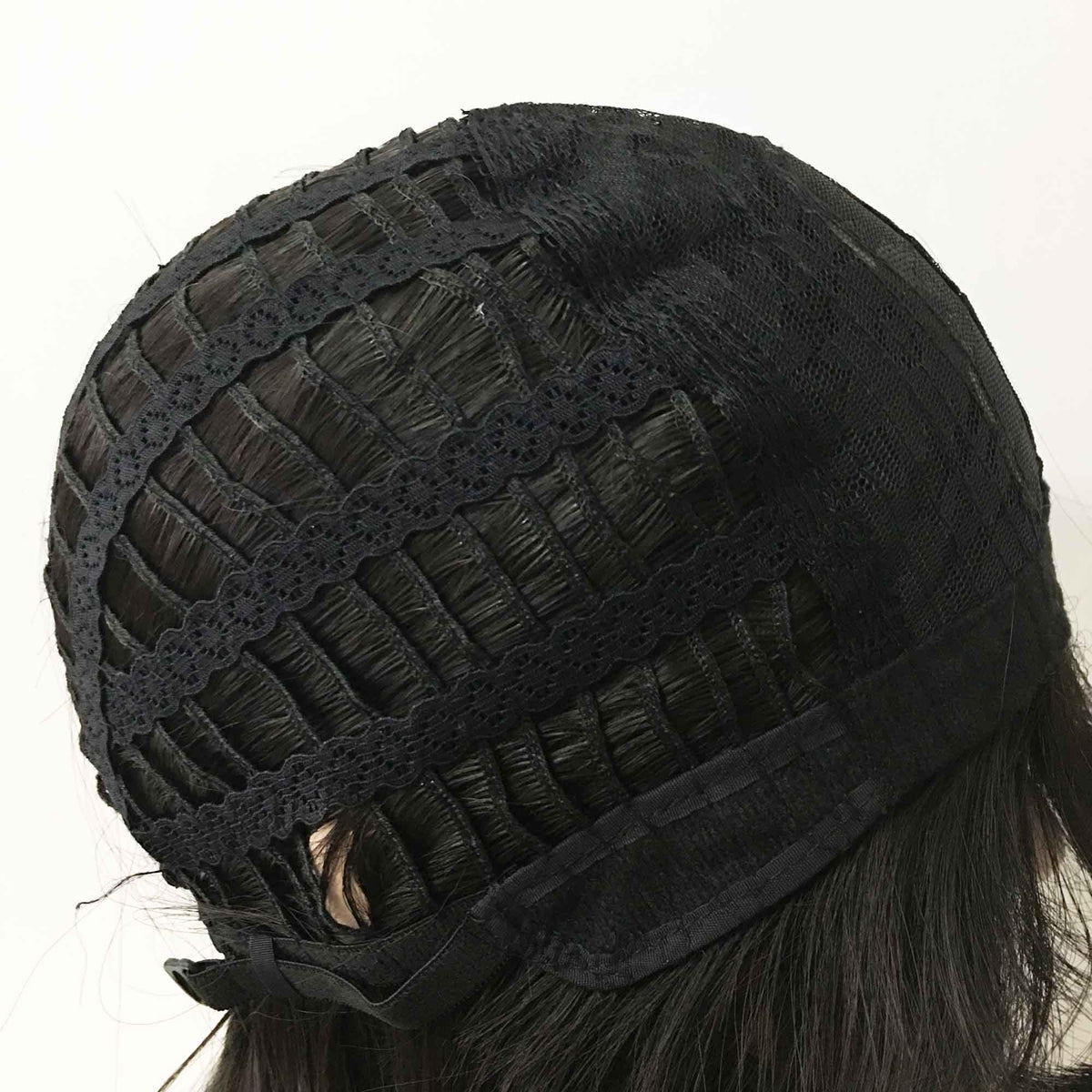 nevermindyrhead Women Black Medium Length Straight Blunt Cut Fringe Bangs Wig