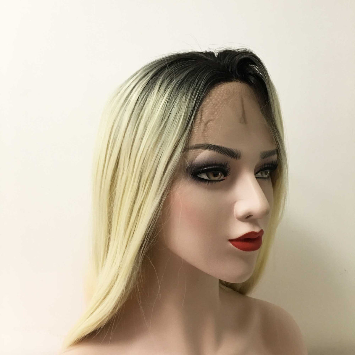 nevermindyrhead Women Blonde Ombre Pink Dark Root Lace Front Long Straight Middle Part Wig