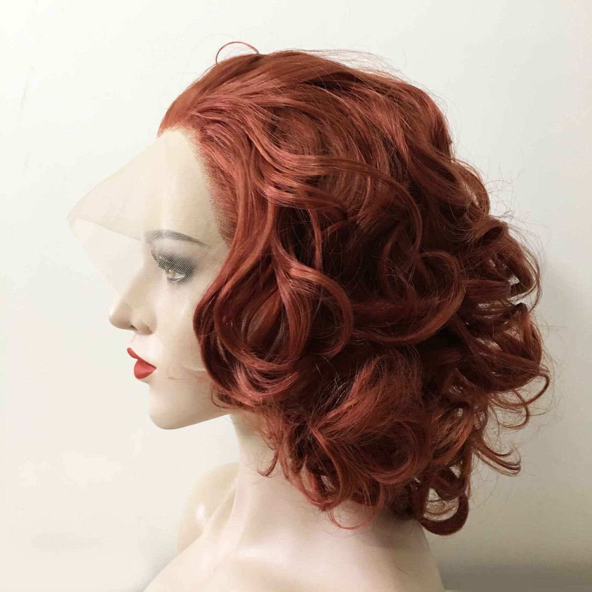 nevermindyrhead Women Dark Red Lace Front Short Curly Vintage Style Slicked Back Wig