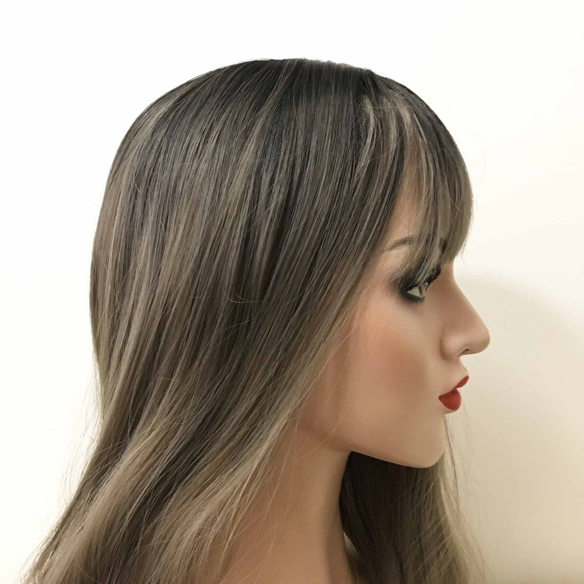 nevermindyrhead Women Grey Dark Root Long Curly Fringe Bangs Wig