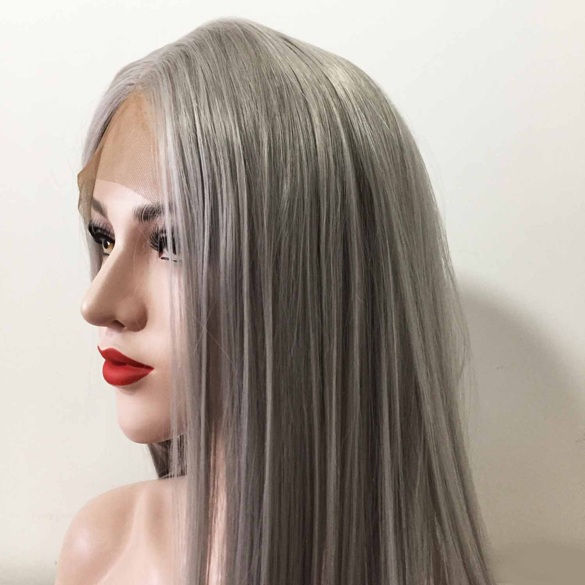 nevermindyrhead Women Grey Lace Front Middle Part Long Straight Choppy End Wig 20inches