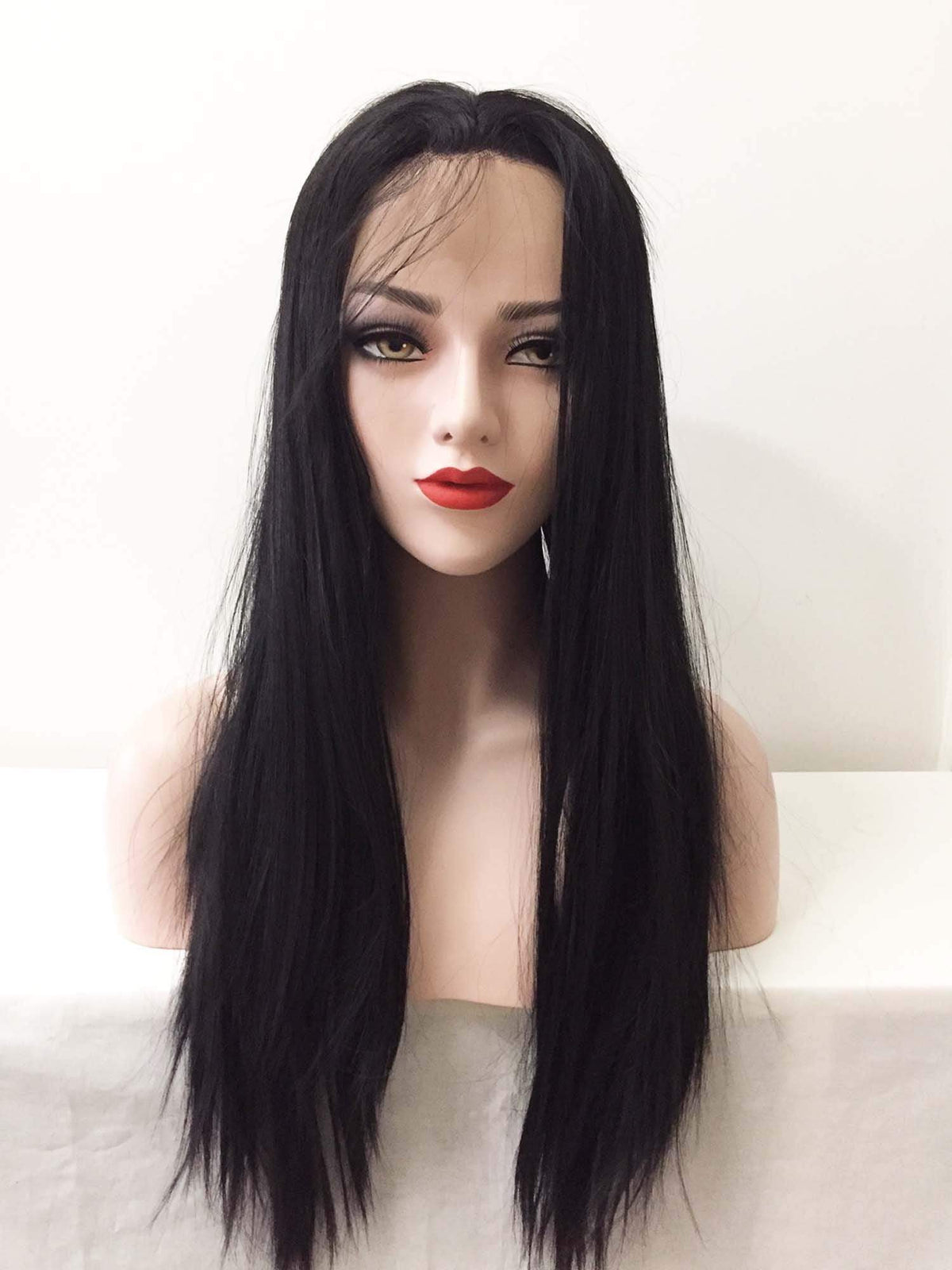 nevermindyrhead Women Lace Front Black Pre-plucked Natural Hairline Soft Bangs Long Straight Hair Wig