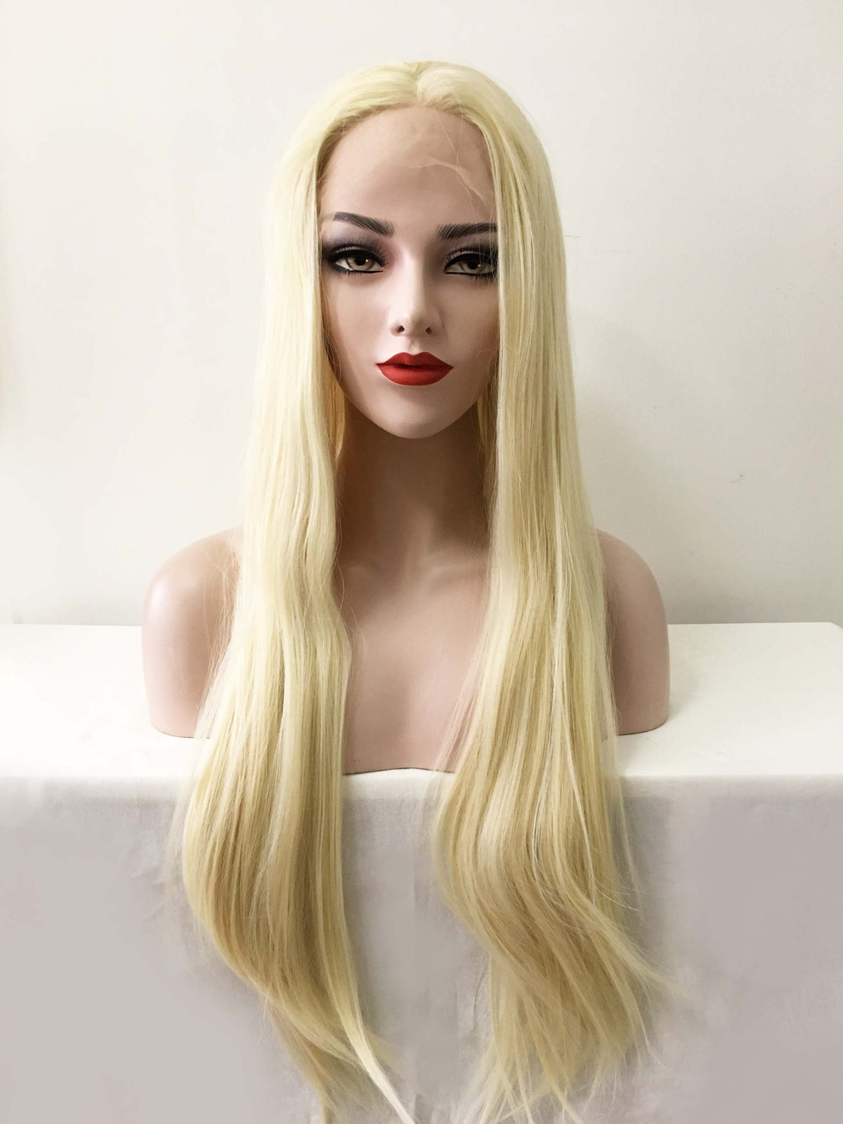nevermindyrhead Women Lace Front Light Blonde Middle Part Long Soft Straight Hair Wig