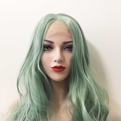 Women Pastel Green Lace Front Long Curly Middle Part Wig