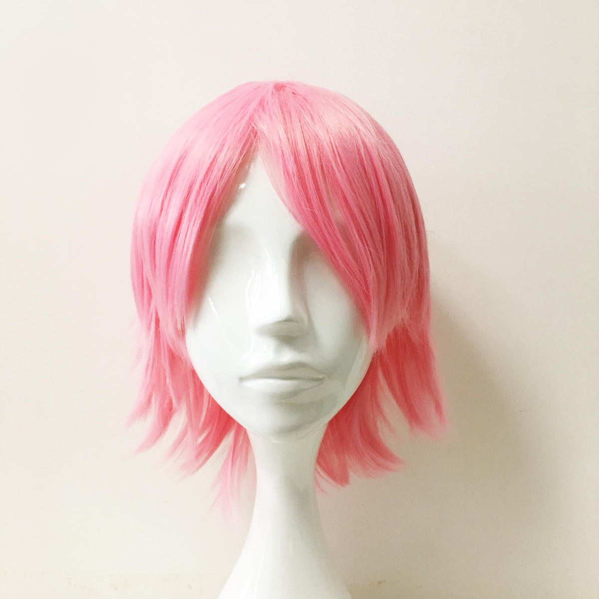nevermindyrhead Women Pink Short Straight Long Bangs Choppy Cosplay Wig