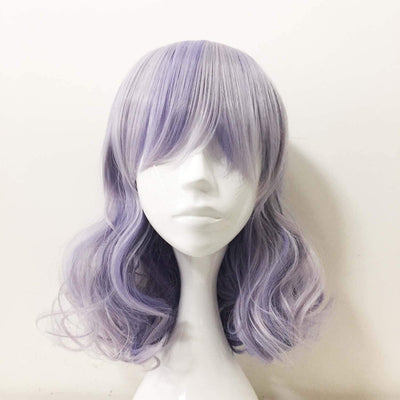Perruque cosplay femme violette mi-longue avec frange