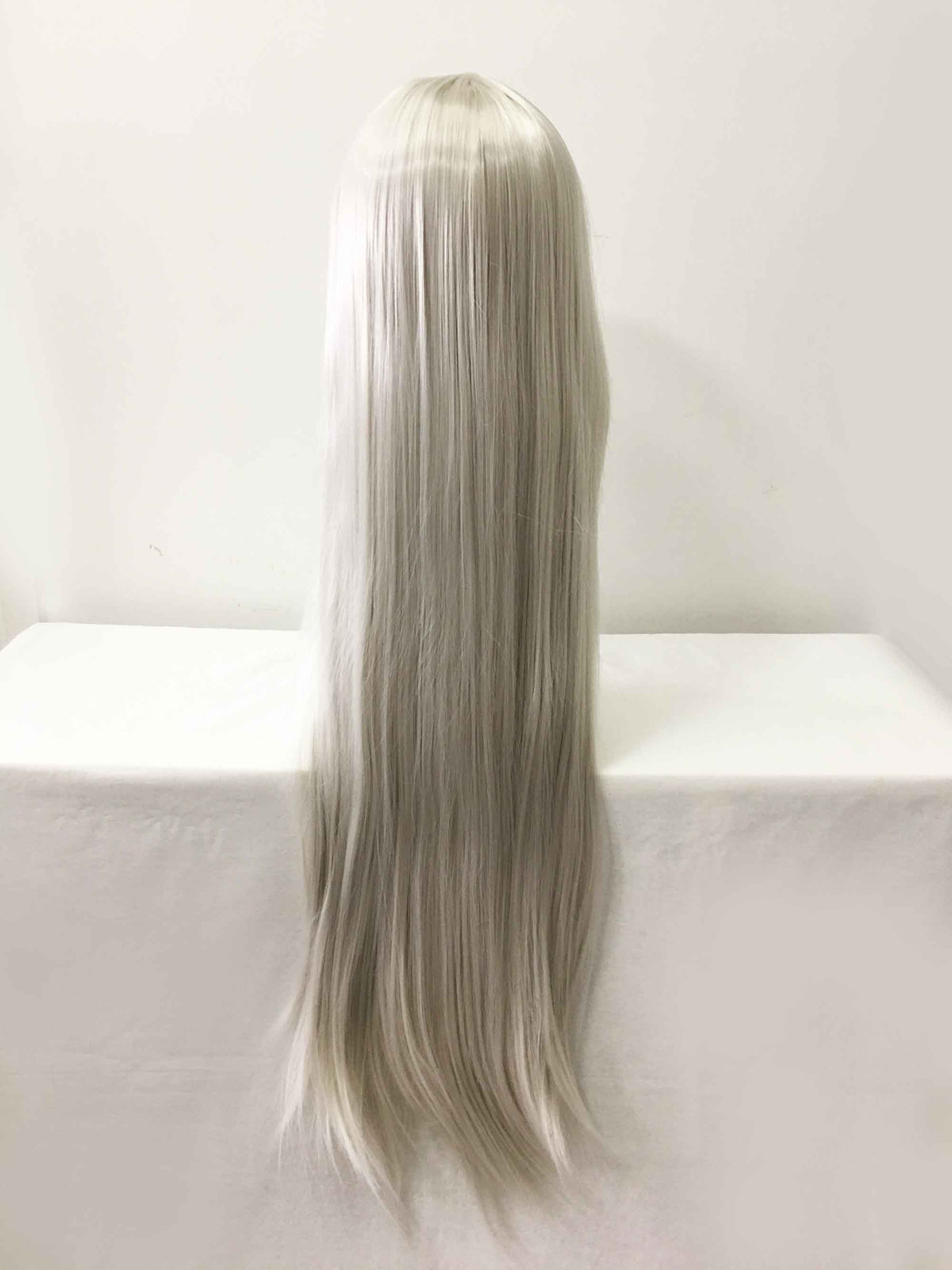nevermindyrhead Women Silver White Long Straight Long Side Swept Bangs Cosplay Wig