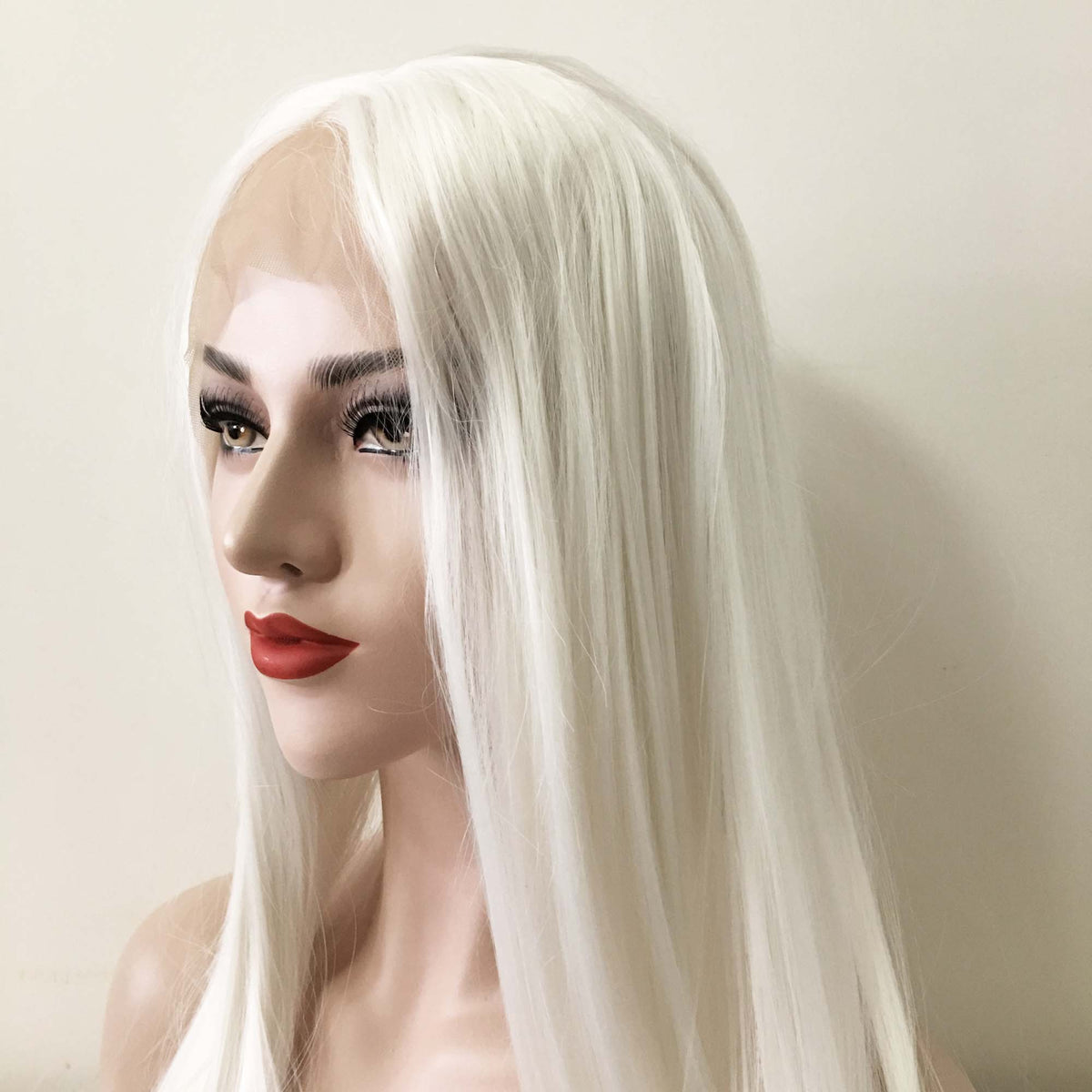 nevermindyrhead Women Snow White Lace Front Long Straight Middle Part Wig