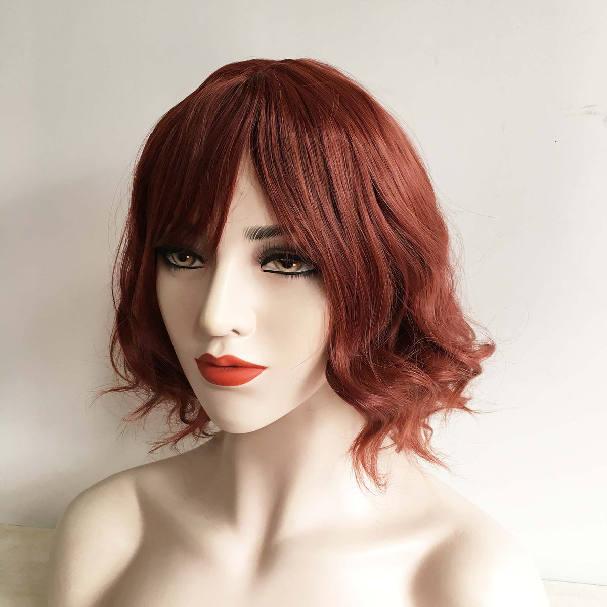 nevermindyrhead Women Very Dark Brown Blonde Highlight Curly Bob Short Fringe Bangs Short Hair Wig