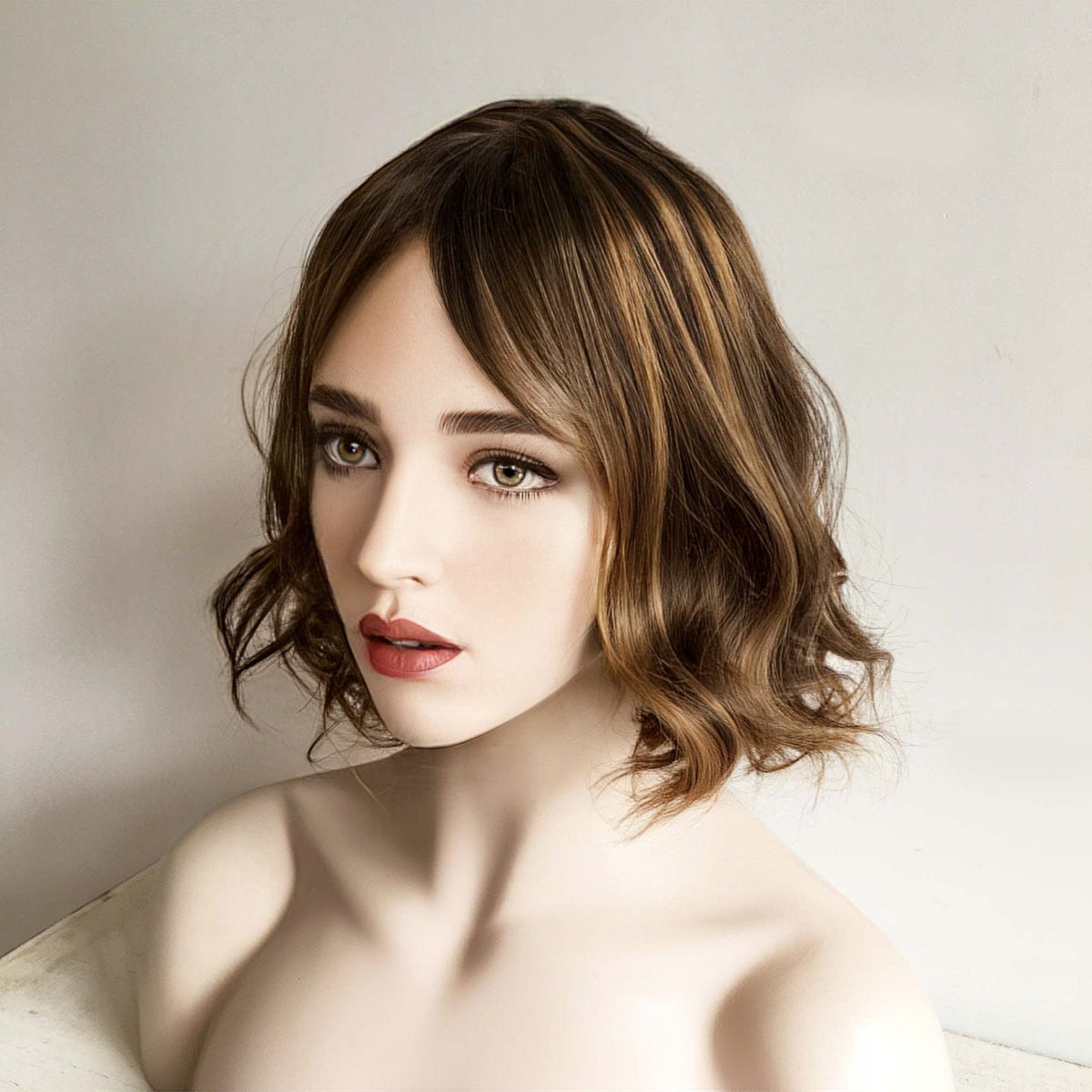 nevermindyrhead Women Very Dark Brown Blonde Highlight Curly Bob Short Fringe Bangs Short Hair Wig